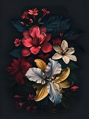 Stunning Vibrant Floral Arrangement with Rich Foliage and Blooming Exotic Botanical