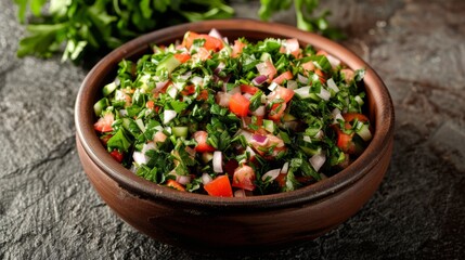 Tabouleh salad is a dish of the national cuisine of Jordan. 