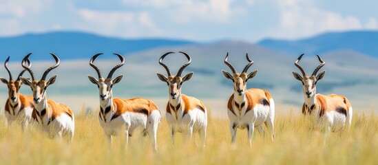Male antelope guards herd in mountain grassland
