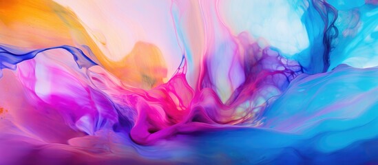 Fototapeta na wymiar Colorful liquid painting closeup on white backdrop