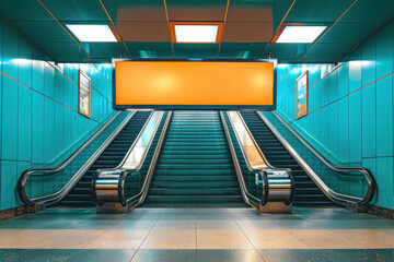 This image highlights the bold use of turquoise and orange giving a sense of direction and vibrancy in a subway