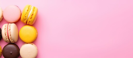 Fototapeta na wymiar Colorful macarons aligned on pink