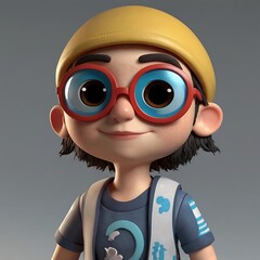 3d child with sunglasses, character of a cartoon, 3d cartoon, 3d, 3d illustration, close-up
