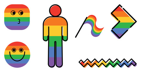 LGBTQ pride sticker pack. LGBT community rainbow elements set. Symbol of the LGBT pride community.