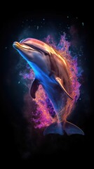 Ethereal Dolphin Amid Luminous Fireflies Generative AI