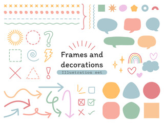 Frames and decorations for notes. Vector illustration set
