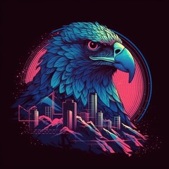 Vaporwave Eagle T-Shirt Design Illustration Generative AI