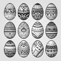 Stylized Easter Egg Collection with Simple Line Art Decorations Generative AI