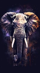 Surreal Double Exposure of Elephant on Dark Background Generative AI
