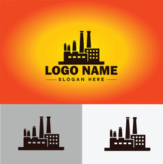 Factory building logo icon industrial manufacturing construction energy firm tower icon vector for business app silhouette Factory logo template