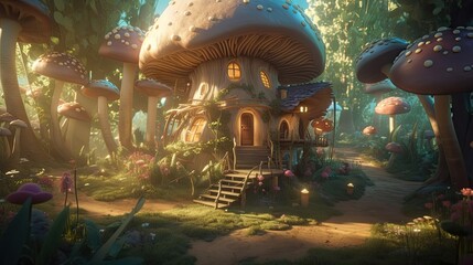 Enchanting Fairy Teapot House in a Magical Forest Generative AI