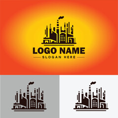 Obraz premium Factory building logo icon industrial manufacturing construction energy firm tower icon vector for business app silhouette Factory logo template