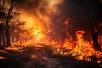 Raging Forest Fire Devastation Generative AI - obrazy, fototapety, plakaty