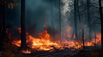 Raging Forest Fire Consuming the Trees Generative AI