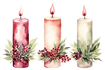 Festive Watercolor Christmas Candles Generative AI