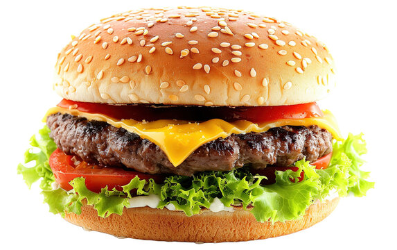 Big tasty cheeseburger with dark on white background,png