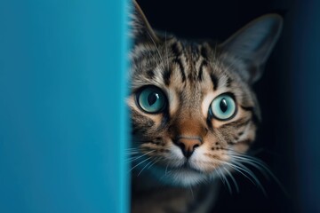 Timid Feline Peeking from Shadow Generative AI