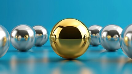 3d rendering illustration a shiny golden ball as leader than other silver ball. AI generated image