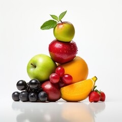 Naklejka na ściany i meble Assortment of Fresh Fruits on Plain White Background Generative AI