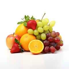 Naklejka na ściany i meble Assorted Fresh Fruits on Plain White Background Generative AI