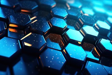 Futuristic Hexagonal Pattern with Glossy Finish and Illuminated Rays Generative AI - obrazy, fototapety, plakaty