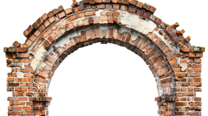 Antique brick archway brick wall a grand entry way on white background,png