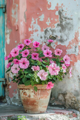 Colorful Petunia in stone pot