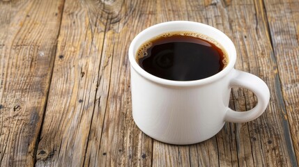 Side view of a coffee cup on a table with ample room for convenient text insertion