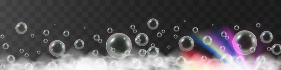 Air bubbles on a transparent background. Soap foam vector illustration.
