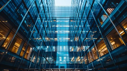view of blue glass building - head office building , useful background to make business banners