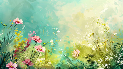 Fototapeta na wymiar Beautiful spring flowers drawn on a background with space for text. Mother's Day, birthday, spring, flowers.