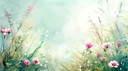 Beautiful spring flowers drawn on a background with space for text. Mother's Day, birthday, spring, flowers.