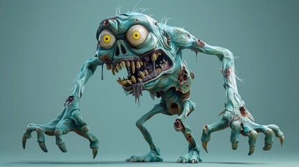 a zombie with large eyes and sharp claws - obrazy, fototapety, plakaty