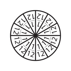 Fraction one twelfth circle sign. The circle is divided into twelfths