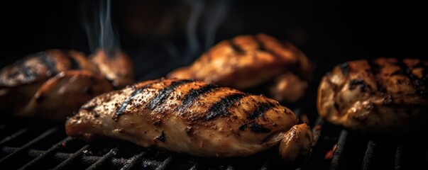 Juicy Grilled Chicken Steak on Barbecue Grill Generative AI - obrazy, fototapety, plakaty