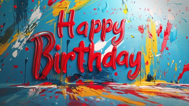 a birthday card with a colorful background and a happy birthday sign