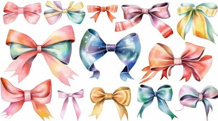 Colorful Watercolor Bows and Ribbons for Crafts Generative AI