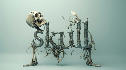 a skeleton with a skull head and bones in the word skull