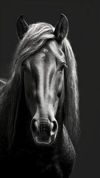 Artistic Black and White Horse Portrait Generative AI