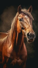Fototapeta premium Vintage-Inspired Horse Portrait on Dark Background Generative AI
