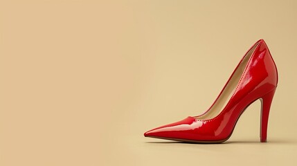 a red high heeled shoe on a beige background