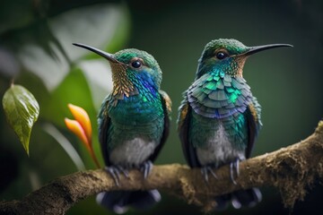 Obraz premium Vibrant Hummingbirds Soaring in the Costa Rican Rainforest Generative AI
