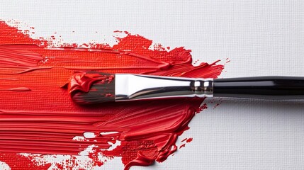 a paintbrush with red paint on a white background