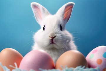 Obraz premium Adorable Rabbit Holding Colorful Easter Egg Generative AI