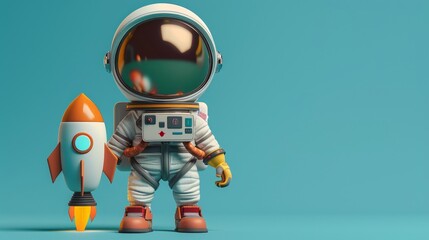 a small astronaut with a rocket and a space helmet