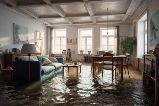 Detailed Illustrations of Flooded Flat Interior Generative AI