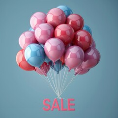 a bunch of balloons with a sale sign on the top