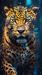 Obraz premium Vibrant Abstract Jaguar Painting on Dark Background Generative AI