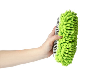 stylish sponge in hand on a white background for cars - 782414551