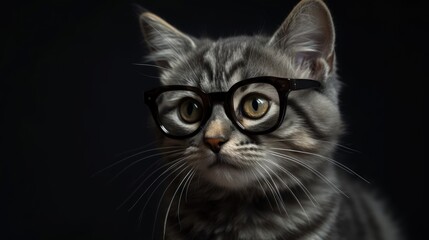 Confident Kitten in Glasses Against Dark Background Generative AI